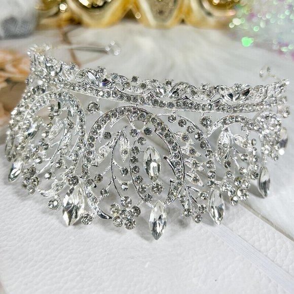 Silver Sparkling Tiara, Crystal Tiara, Wedding Tiara Crown, Princess Party Tiara - Picture 2 of 5